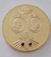 Vatikáni aranyozott nagyméretű érem  XVI. Benedek és Ferenc pápa