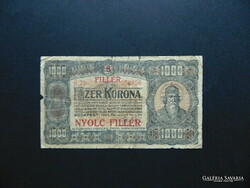 1000 korona 1923 B 72 8 fillér Felülbélyegzés !