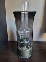 Réz falikar olajlámpa – nautikus / ship cabin stílus, üvegkéménnyel, utólag villanyra alakítva