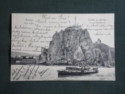 Képeslap,Szlovákia,Devín,Dévény,Pozsony,Árpád szobor,Dévény vár,milleniumi emlékmű, gőzhajó,1904-