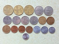 Szlovákia 19 db Különböző Érme 10,20,50 Haller 1,2,5,10 Korona 1993-2004