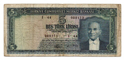 Törökország 5 Lira Bankjegy 1930 / 1965 P174a