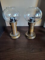 Patinás réz–üveg mécsestartó PÁR – gömb búrával, klasszikus  forma, vintage