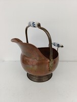 Antik patinás vörösréz virág kaspó delfti mintás porcelán sárgaréz füllel 947 5651