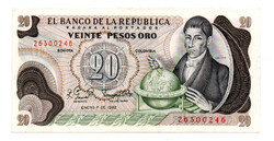 Kolumbia 20 Peso Oro Bankjegy 1982 P409d