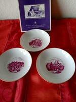 3 db.Városképes Höchst porcelán tálka