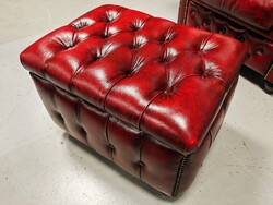 Antikolt bordó bőr chesterfield ülőke tárolóval , lábtartó, ﻿puff , lábzsámoly gyönyörű , hibátlan ,