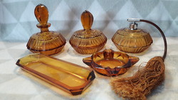 Exkluzív art deco borostyán üveg pipere szett (L2231)