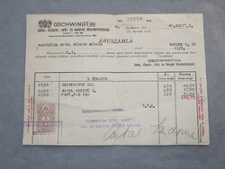 Régi számla 1941 ből GSCHWINDT likőrgyár számla 2 filléres illetékbélyeggel italos papírrégiség