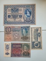 1000 KRONEN + 20 KORONA+ 10 KORONA + 1 KORONA
