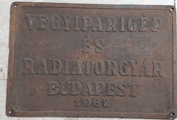 Vegyipari Gép- és Radiátorgyár 1962 bronztábla, 46x31 cm-es. 4156b