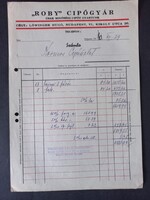 1947. „ROBY” Cipőgyár – Löwinger Hugó, Budapest, Király utca – eredeti számla