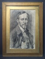 RITKA! Borúth Andor (1873-1955) szénrajz - Tátra, Tatry, Szlovákia, felvidéki festő - férfi portré