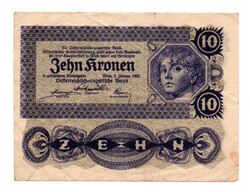 Ausztria 10 Korona Bankjegy 1922 P75 VF