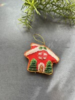 Gazdagon hímzett impozáns selyem harsonás angyal karácsonyfadísz