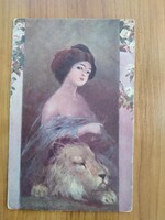 Női portré, hölgy, nő, erő és szerelem, oroszlán, postatiszta