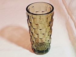 Váza üveg SIP Bulgaria olivazöld retro 17x9cm bolgár üvegváza