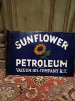 Zománctábla, 20. század elejéről, kétoldalas "Sunflower Petroleum" eredeti gyűjtői darab