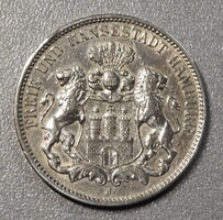 DREI MARK J 1909 - FRIE UND HAMSESTADT HAMBURG TARTÁSFOKA PR62-63 SILVER O.900 POROSZ KIRÁLYSÁG