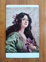 Női portré, hölgy, lila orchidea, postatiszta