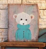 Pulcsis maci  /egyedi fali dekor, festmény, rusztikus, mackó, medve
