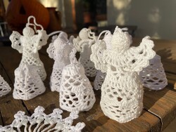 Horgolt angyalkák, harang csillag karácsonyfa díszek karácsonyi dísz