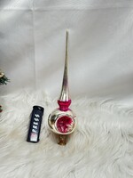 Retro üveg karácsonyfadísz ,reflexes csúcsdísz