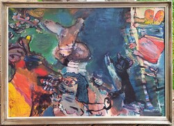 Pataki János (1933 - 2022) Az Ördög nem alszik c. Képcsarnokos olajfestménye EREDETI GARANCIÁVAL !