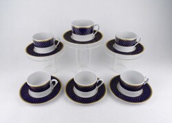 1X799 Aranyozott, kobaltkék Zepter Cobalt Royal porcelán kávés csésze készlet 12 darab