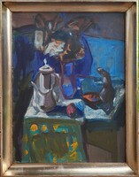 Dombrovszky Szaniszló (1928-2004) Csendélet c. Képcsarnokos olajfestménye EREDETI GARANCIÁVAL !