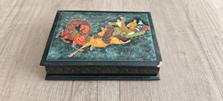 Orosz kézzel festett ékszertartó lakkozott fa doboz, lakkdoboz