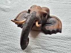 Faragott fa elefántfej, 30 cm, falidísz