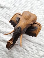 Faragott fa elefántfej, 31 cm, falidísz