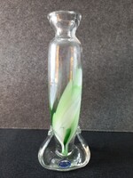 Rogaska Slovenia Art Deco,  kézi készítésű, fújt, zöld folyatott vastag üvegváza