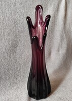 L.E. SMITH? VIKING? AMETISZT ÖTUJJAS , SWUNG ÜVEG VÁZA 1960-70.