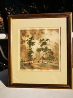 BAJOR ÁGOST: TANYA, SZÍNEZETT RÉZKARC