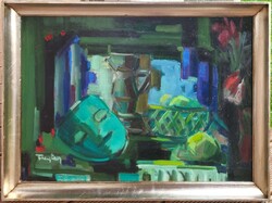 Freytag Zoltán (1901 - 1983) Maszkos csendélet c. Képcsarnokos olajfestménye EREDETI GARANCIÁVAL !