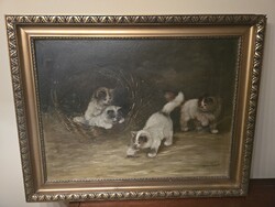 Mesterházy Dénes cicás olaj vászon festménye