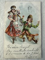 Antik, régi hosszúcímzéses, glitteres, litho  OROSZ Népviseleti  képeslap -  1901              -1.