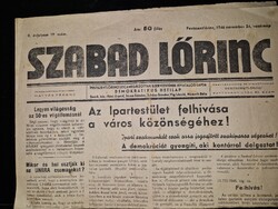 1946, a Szabad Lőrinc c. pestszentlőrinci lap egy száma