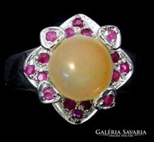 925 ezüst sárga opál és rubin gyűrű 57.