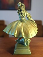 RITKA! 45 cm, Hatalmas Zsolnay Eozin Balerina Szobor - Hibátlan, Gyönyörű Színátmenet, Gyűjtői Darab
