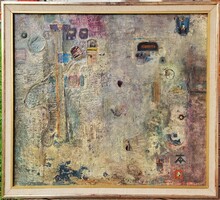 110x96cm! Tóth-Vissó Árpád (1921 - 2001) Egy Vendégség Jegyei c. festménye EREDETI GARANCIÁVAL !