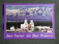 Képeslap,USA,Arizona,Tucson,San Xavier del Bac Mission,Kat. templom látkép,részlet,1990-