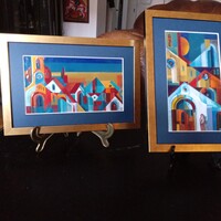 "SZENTENDRE-i ANZIX"-TŰZZOMÁNC KÉP PÁR!  /BÉNI MÁRIA/