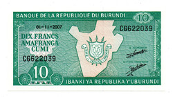 Burundi 10 Frank Bankjegy 2007 P33e