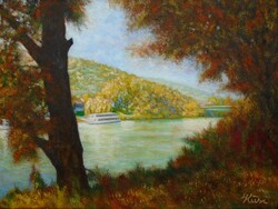 Őszi Tokaj. Tisza-part * Nívós olajfestmény * Hüse J. * Jegyzett * Meghívó *