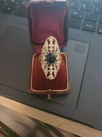 Tűz aranyozott art deco köves gyűrű Brill fazon Igényes szép darab!