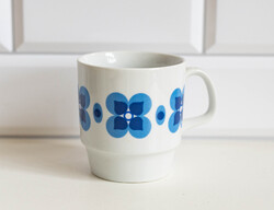 Alföldi retro porcelán bögre kék Piri virág mintával - házgyári házgyáras csésze