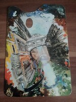 Olaszország, Velence, Sóhajok hídja, grafikus festő paletta formájú képeslap, postatiszta